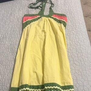 Women’s Yellow Halter Sundress with Green & Pink Accents